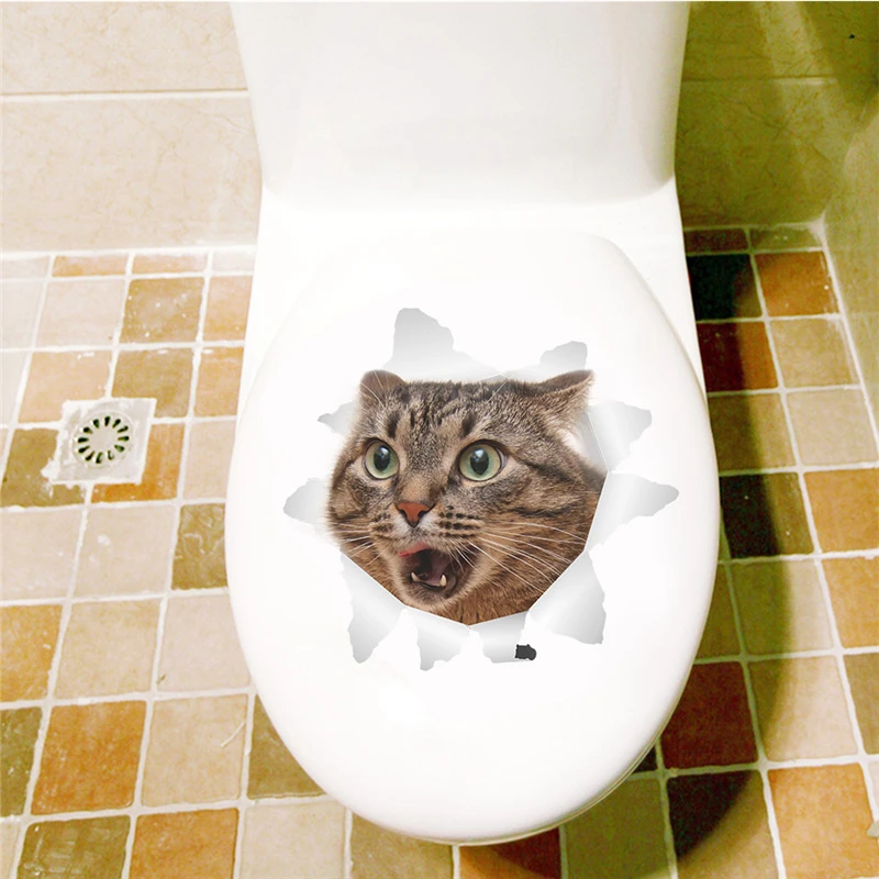 Cat 3D Wall Stickers Hole Decal Wallpaper Mural Art Poster Decor Bathroom Toilet