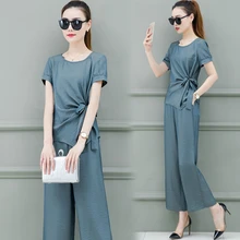 M-4XL Sexy Two Piece Set Women  Crop Top And Summer Wide Leg Long Pant  Women 2 Pieces Suits Sets