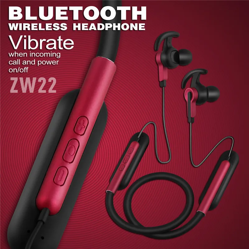

ZW-22 Bluetooth Wireless Vibration Earphones Sports bass Headset Hanging Type Earbuds With Mic For iPhone Xiaomi Huawei Samsung