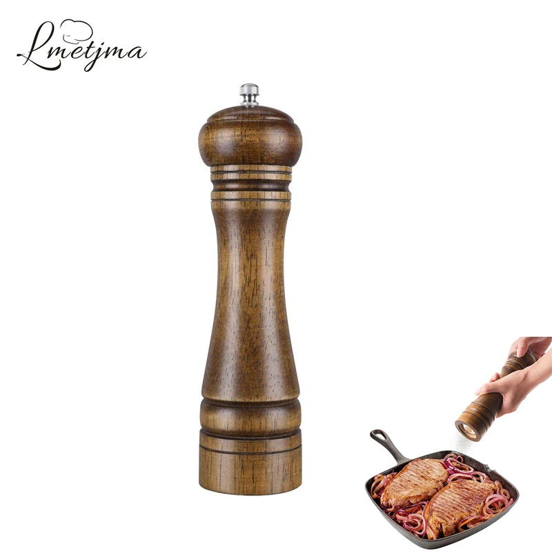 LMETJMA оригинальная деревянная мельница для перца Регулируемая керамическая мельница для соли и перца с керамическим шлифовальным сердечником для приготовления барбекю KC0126