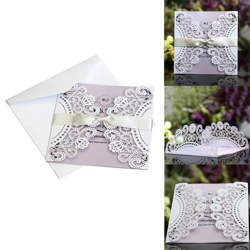  10pcs Gears Lace Wedding Invitations Cards Flower Pattern Laser Cut Paper Guest Hollow Invitation C - 32934751488