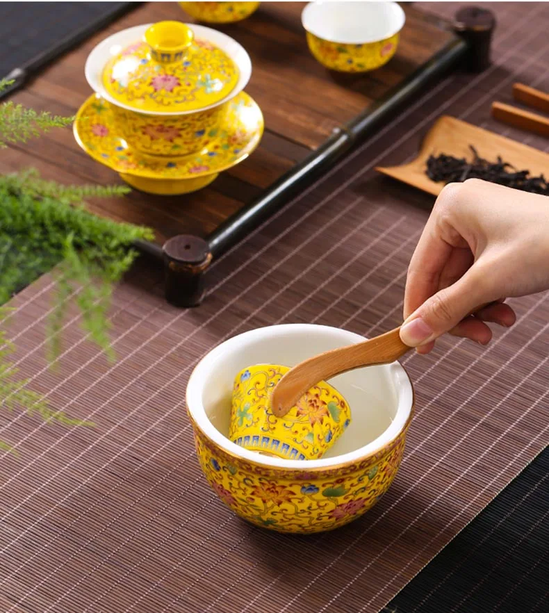Китайский Дворцовый стиль Qianlong, винтажный цвет, эмалированный фарфор, чашка для мытья чая, ча-Си, чайный набор, Большая пищевая тарелка, цветочный горшок, миска для рыбы