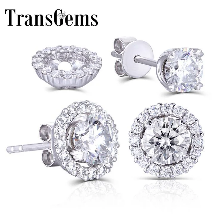 Женские серьги с эффектом пуш ап Transgems 14K 585 цвет Белое золото 5 мм|Серьги-гвоздики|