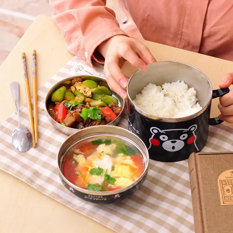 

Japanese style Cartoon Double layer Instant Noodles Bowl Stainless Steel Lunch Box Food Thermo for Kids Thermal Bento Lunch Box