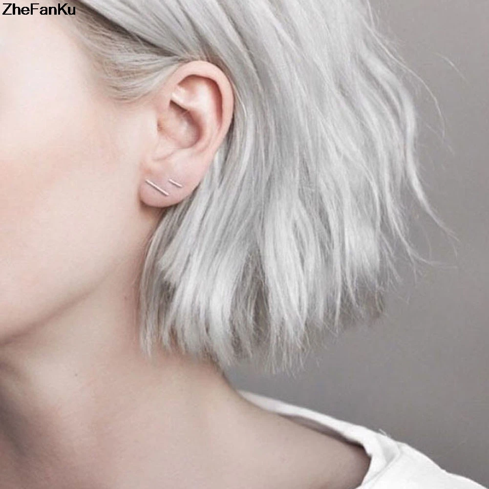

Fashion Women Metal Stick Bar Stud Earrings Minimalist Punk Modern Jewelry Accessories