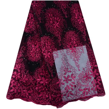 

Embroidered Design African Tulle French Lace Fabric With Stones High Quality Nigerian Net Lace Fabric For Party Dress 1041