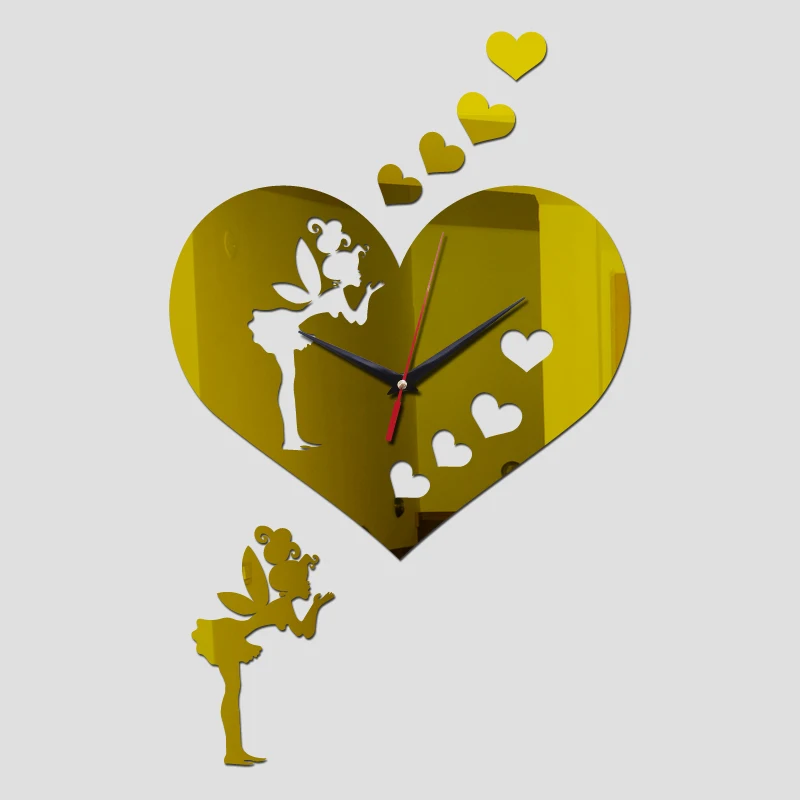 Распродажа настенные часы Новые 3d diy Зеркало для домашнего интерьера сказочные сердца художественные наклейки безопасные часы акриловые гостиной современные