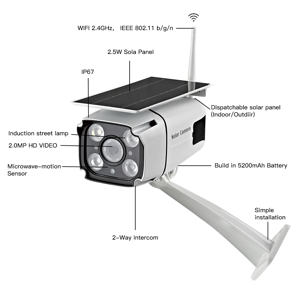 Открытый 2MP IP67 Водонепроницаемый 1080 P монитор с мобильного телефона для безопасности солнечной камеры