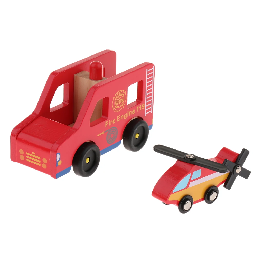 Деревянная кукла домашняя серия-пожарная станция Playset (15 шт) с пожарной машиной и аксессуарами, подарок на день рождения для мальчиков и