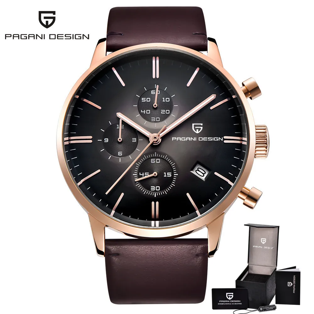 

Fashion Chronograph Men's Watches Swim Genuine Leather Quartz Watch Luxury Brand PAGANI Business Casual watch Relogio Masculino