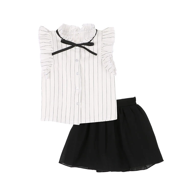 

2016 Casual Clothing Set 2 Pieces T-shirts+Short Skirts Girl Striped Sleevelless Clothes Sets For Girls