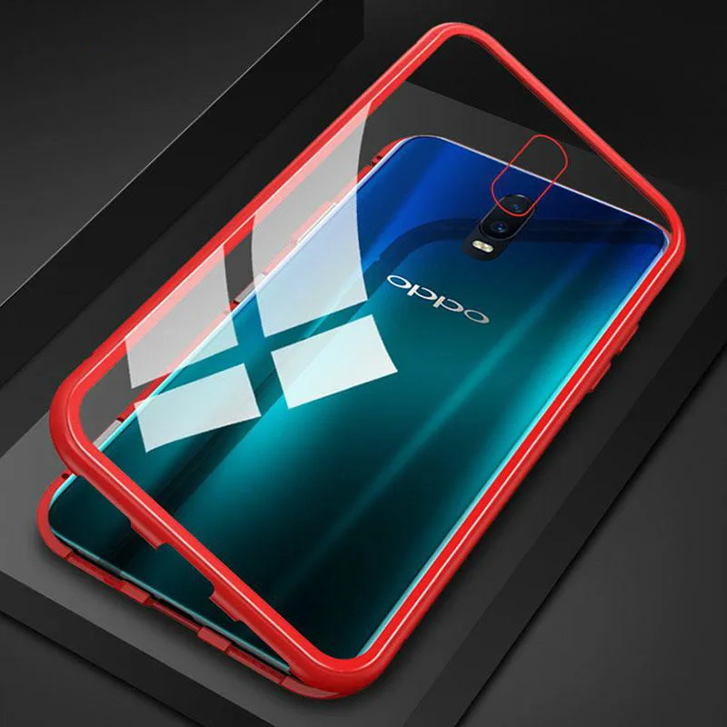 

Magnetic Adsorption Phone Case for OPPO R15 R17 R17 Pro R11 Plus R11S Plus Cover Tempered Glass Metal Frame Flip Case R11 R15