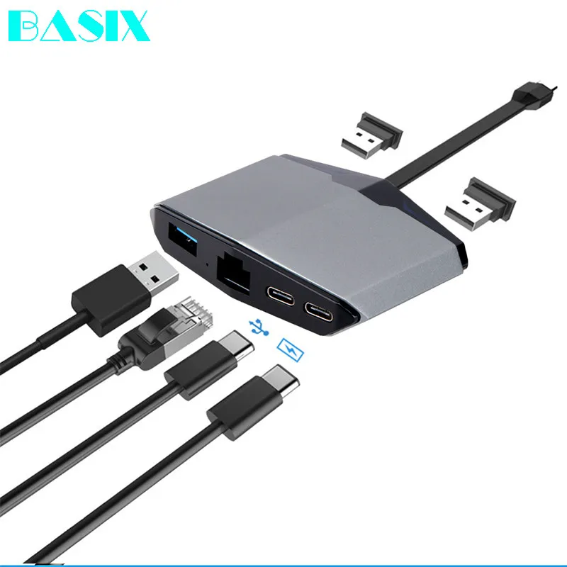 

Basix USB C Hub ethernet Type C HUB to Ethernet Multi USB 3.0 Port Thunderbolt 3 Power Adapter For MacBook Pro Dock USB-C HUB