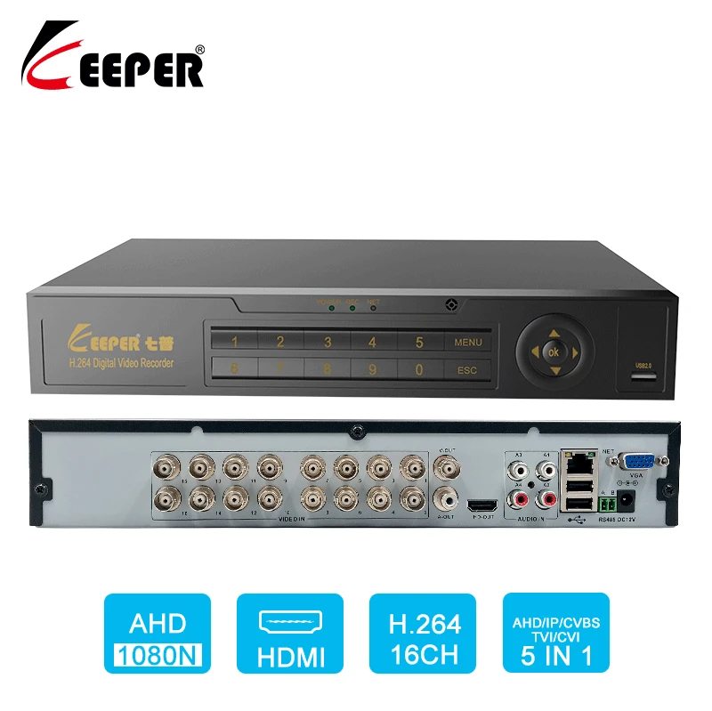 KEEPER 16 канальный DVR 1080N AHD видео наблюдения Full HD 5 в 1 Гибридный 960*1080 рекордер