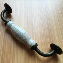 128mm Antique brass unfold install dresser kitchen cabinet door handles white crack creamic cupboard watch tv table pull knob 5″