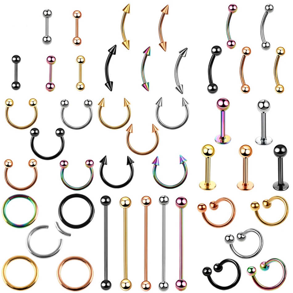

2Pcs/lot Steel Labret Piercing Nose Ring Earrings Eyebrow Piercings Helix Piercing Tragus Barbell Tongue Piercing Body Jewelry