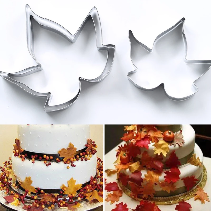 

3pc Stainless Steel Maple Leaf Cake Decorating Tool Fondant Sugarcraft Baking Mold Cookie Cutter Kitchen Accessories