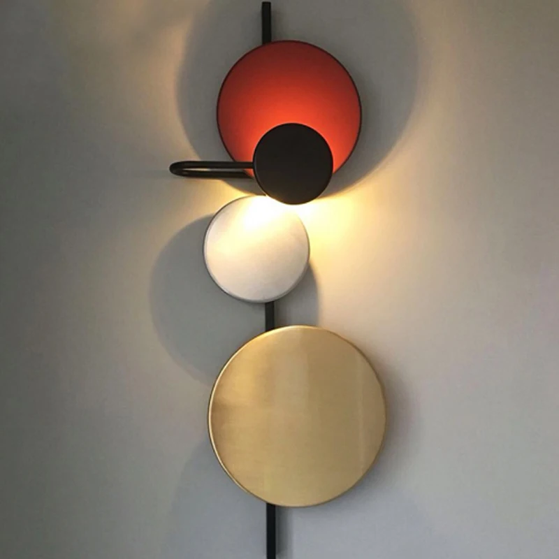 

Nordic modern planet design round wall lamp creative iron macarons color DIY adjustable for living room aisle LED lights green