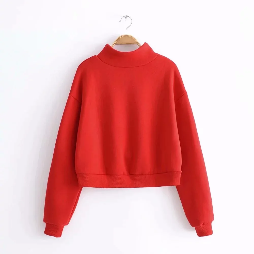 

2019 Spring New Arrival European & American Style Moletom Feminino Inverno Stand Collar Short Jacket With Zipper Free Shipping