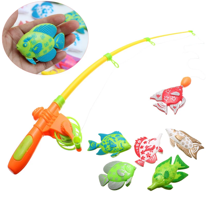 7pcs Set Fishing Toy Game Kids 1 Rod 6pcs 3D Fish Baby Bath