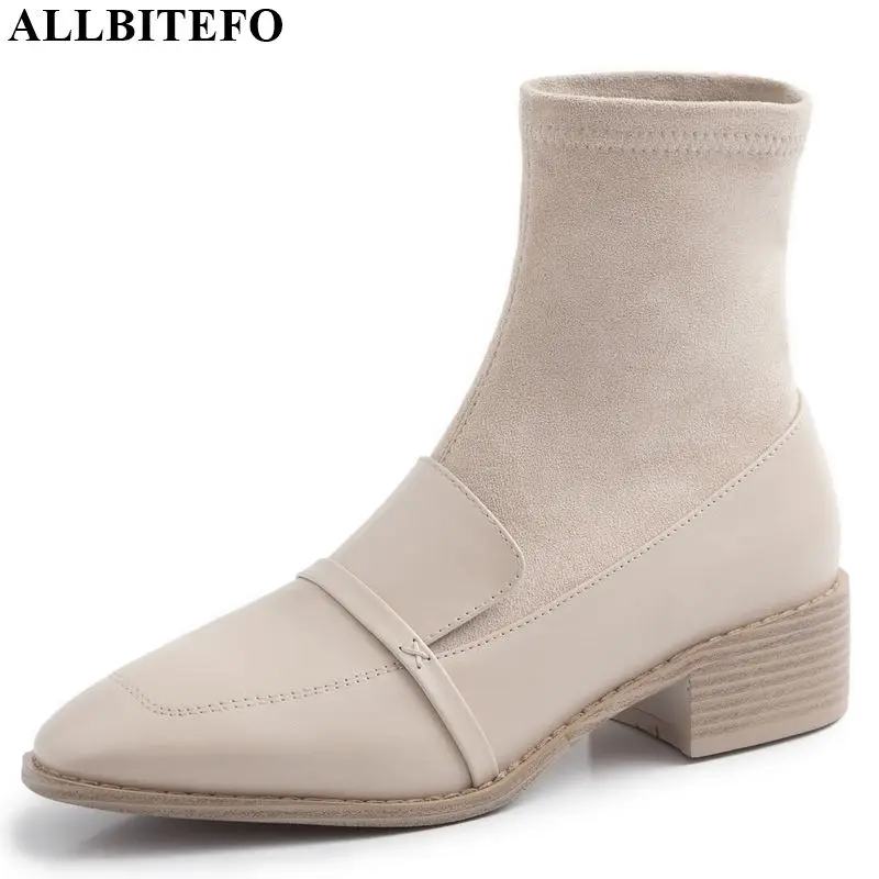 

ALLBITEFO real genuine+flock leather women boots Leisure girls ankle boots Autumn Winter comfortable fashion boots High quality