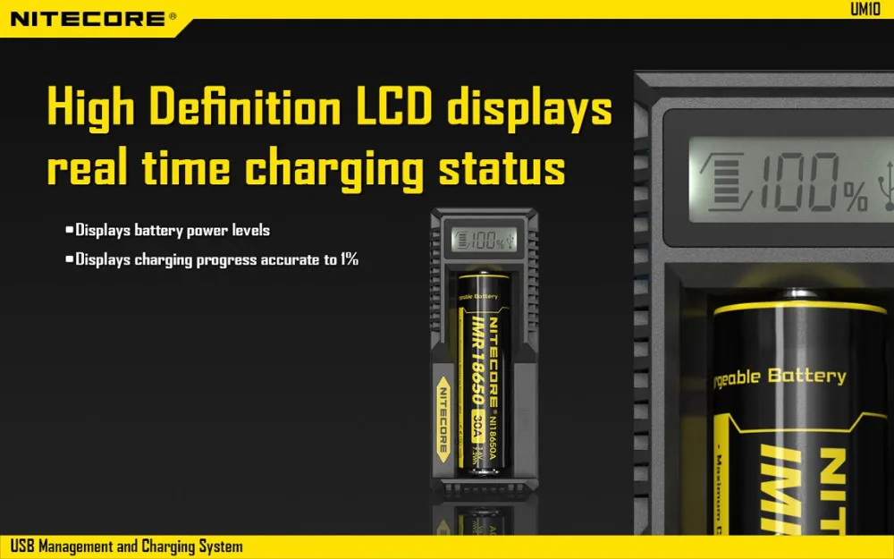 Nitecore UM10 Смарт Батарея Зарядное устройство ЖК-дисплей Дисплей Батарея Зарядное устройство с Usb кабели для Зарядное устройство 18650 10440 17500 14500 D5