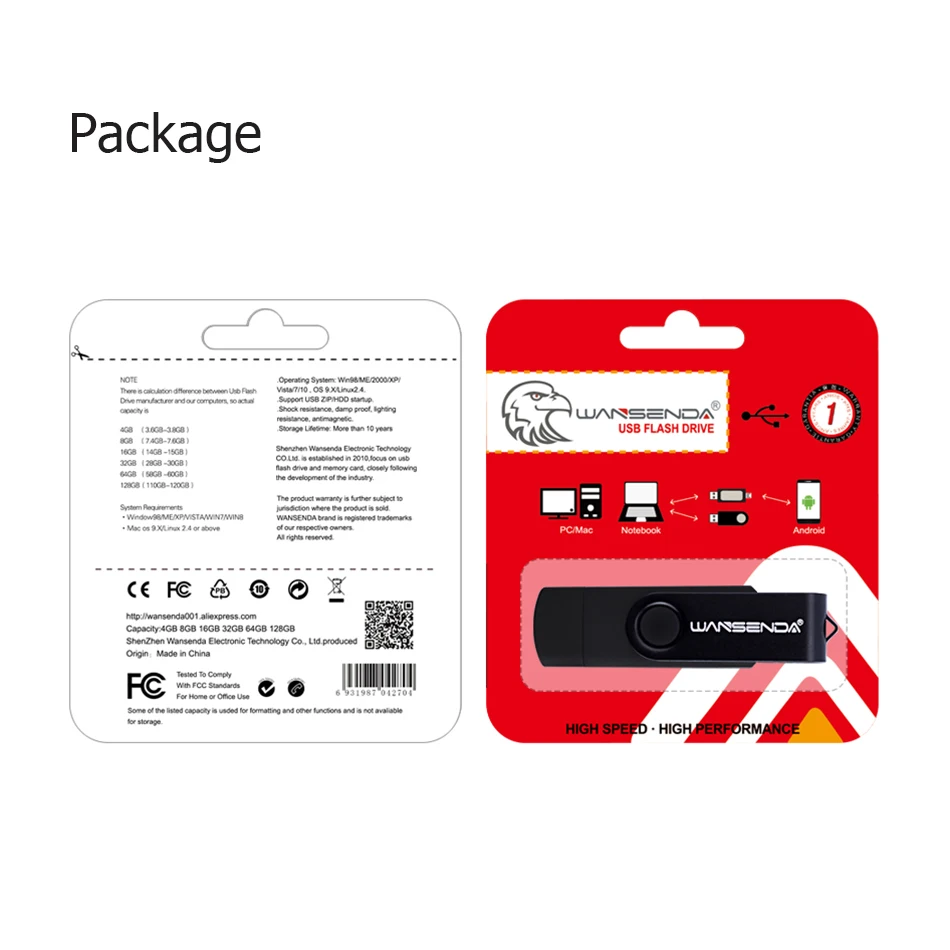 New Usb 3.0 Wansenda OTG USB flash drive for SmartPhone/Tablet/PC 8GB 16GB 32GB 64GB 128GB Pendrive High speed pen drive package