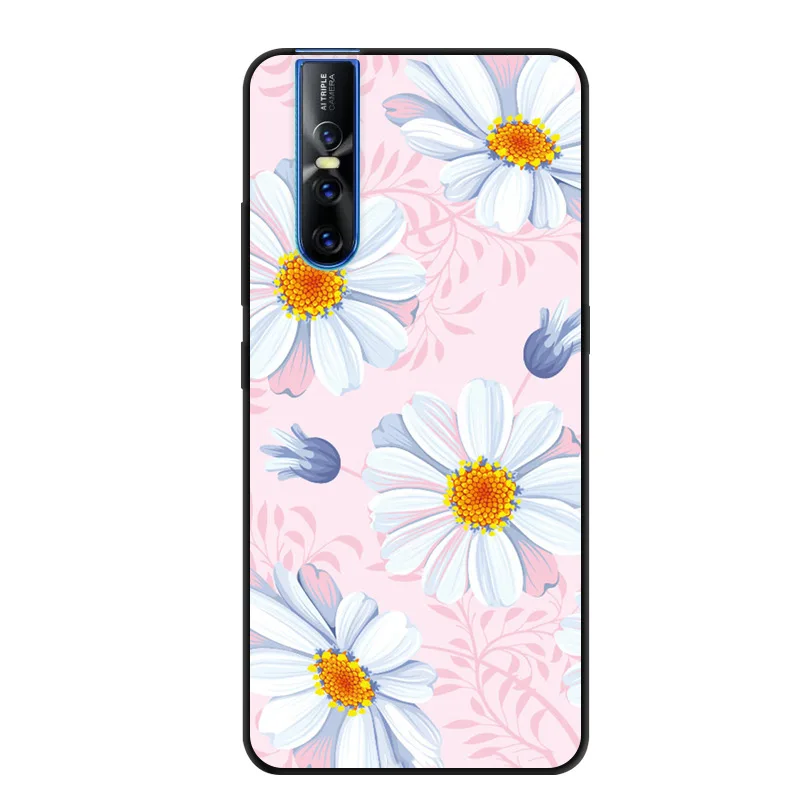 For Fundas Vivo V15 Pro Case Black Silicone Flower Print Phone Case For Vivo V15Pro V15 Pro Cover Soft TPU Coque V 15 Pro Capas For Fundas Vivo V15 Pro Case Black Silicone Flower Print Phone Case For Vivo V15Pro V15 Pro Cover Soft TPU Coque V 15 Pro Capas