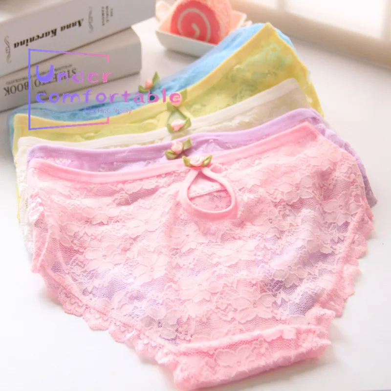 

Lovely Sexy Fancy Lace Women Underwear Freshness Candy Color Lady Panties Kawaii Girl Briefs H008