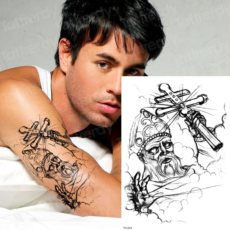 Временная татуировка наклейка для мужчин эскизы тату дизайн мужские Наплечные татуировки грудь черные Большие тату эскиз водонепроницаемый боди-арт