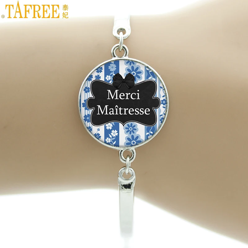 

TAFREE 2017 new men women french teachers bracelets jewelry vintage merci maitresse charms bracelet handmade holiday gifts CT318