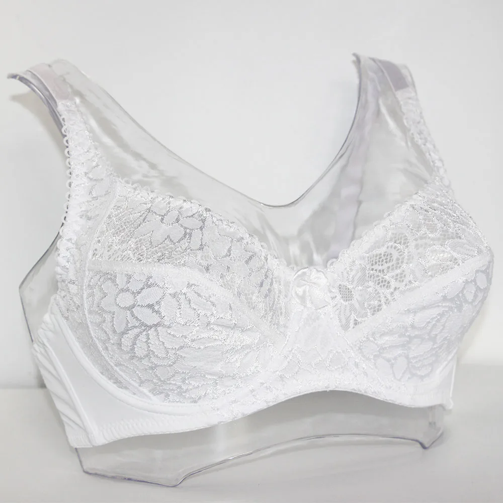 Plus size Women Lace Breathable Bralette Underwired Embroidery Silky Bra