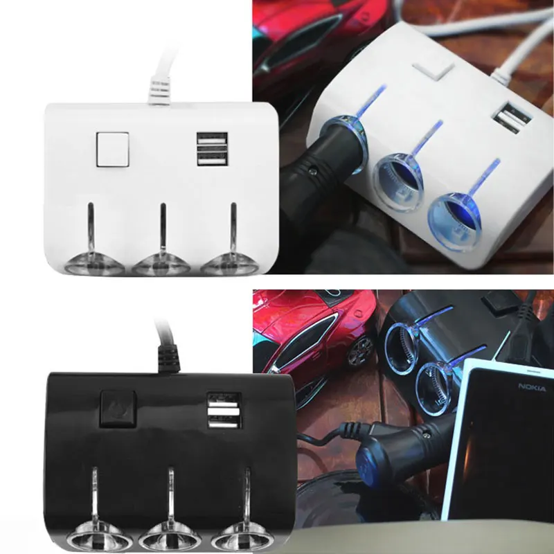 Двойной USB 3 способа 120W 12V розетка для автомобильного прикуривателя Разветвитель Мощность адаптер 5В 3.1A Выход, подходящие для всех телефонов и iPad