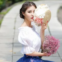 2017 Summer Women Blouse Shirt Elegant Vintage Retro White Slash neck Blusa Top