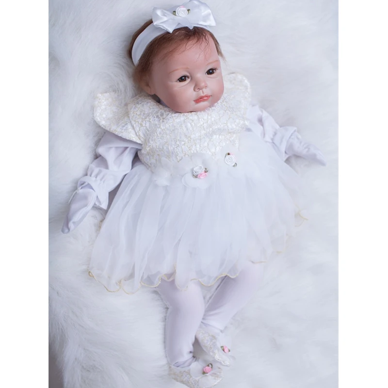 

Realistic Newborn About 22" 55cm Handmade Lifelike Newborn Baby Doll Reborn Soft Silicone Vinyl Hair Rooted Gift for Girl