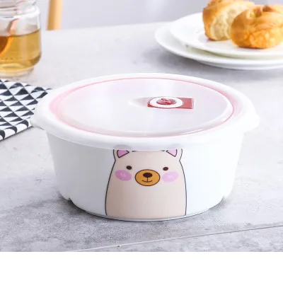 Новейший японский Kawaii мультяшный керамический Ланч-бокс круглый Procelain Bento миска для ланчбокса портативный контейнер для еды набор посуды - Цвет: A