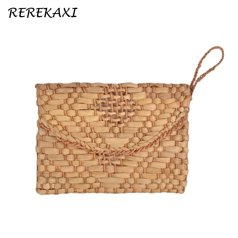 REREKAXIFashion اليدوية سترو حقيبة البوهيمي مزين المرأة مخلب عارضة السفر حقيبة يد للسيدات المنسوجة الصيف حقيبة حمل على الشاطئ حقيبة