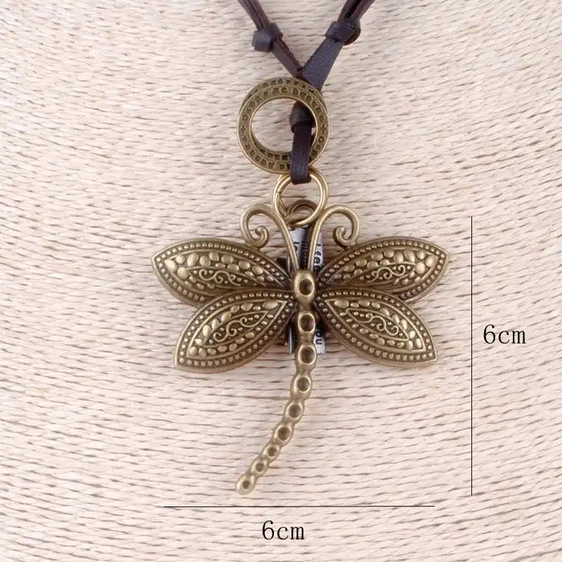 

Vintage statement necklace cute dragonfly pendant choker jewelry lovely leather rope necklaces Insect pendants collares mujer