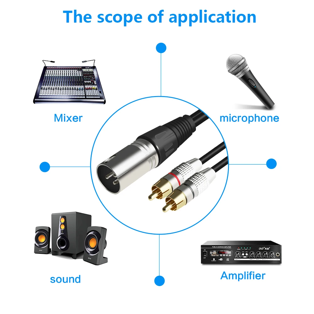 2 RCA папа XLR 3 Pin Мужской Женский Cannon аудио кабель усилитель смесительная втулка AV