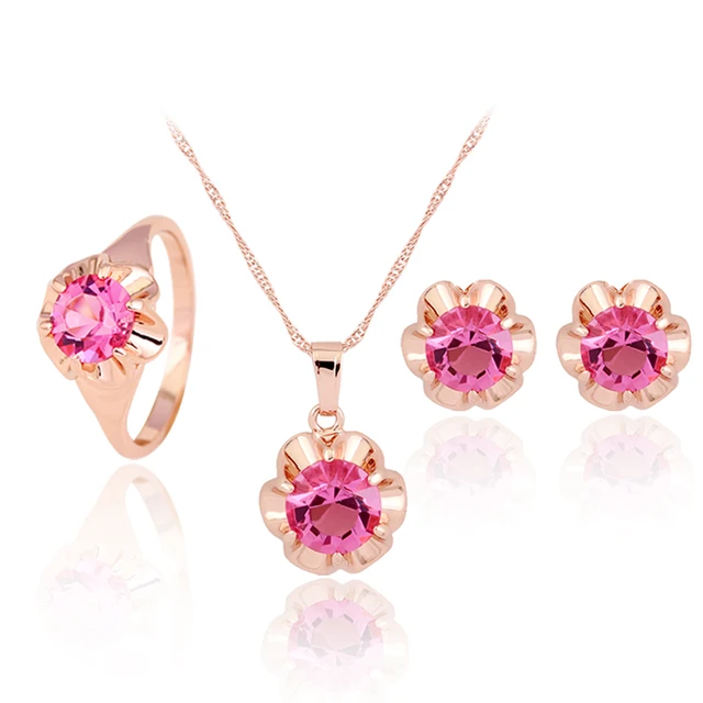 danbihuabi Fashion Rose Gold Color Crystal Jewelry Sets Necklace Ring Earring Wo danbihuabi Fashion Rose Gold Color Crystal Jewelry Sets Necklace Ring Earring Wo