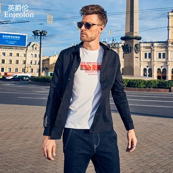 

Enjeolon brand spring printing shirt Men casual shirts man Blouse cotton Long Sleeve shirts Men 3XL Clothes CXCY2529
