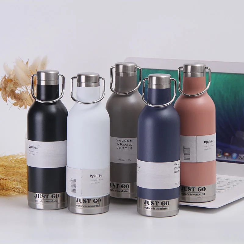 

470ml Brief Stainless Steel Thermos Large Capacity Sport BPA Free Water Bottle Portable Pull Ring Travel Vacuum Flask