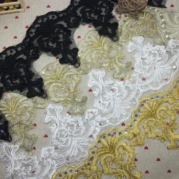 

10Yards Width13.3cm Black/White/Gold Sequins Lace Trim For Wedding Dress Lace Applique Gold Thread Gold Lace Trim Accessories