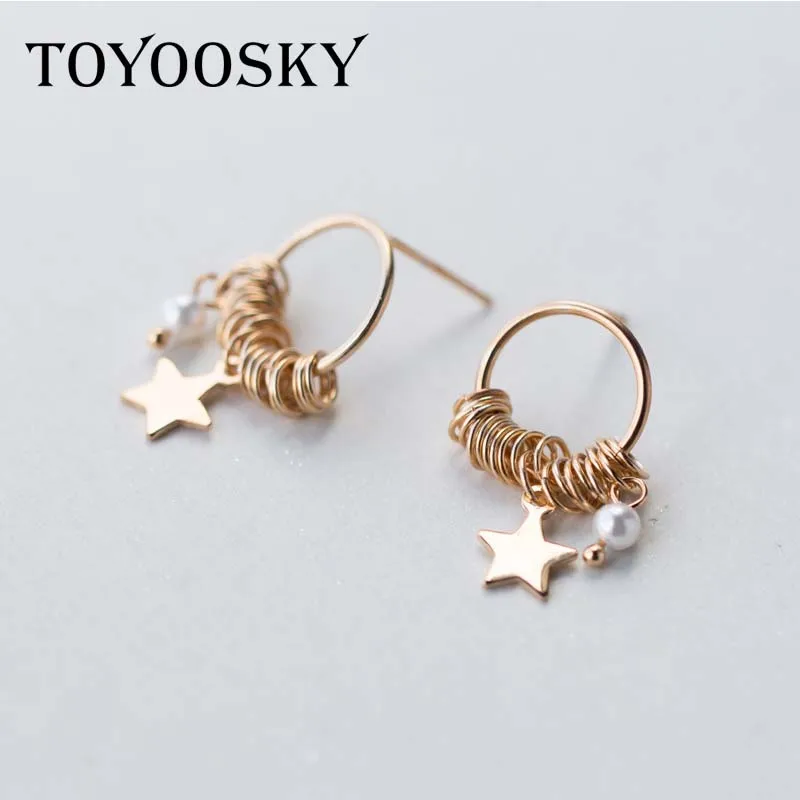 

GOLD TONE Real. 925 Sterling Silver Jewelry Polished Star Circles Dangle Earrings Long Round Tassel Short Women's Bohi Style