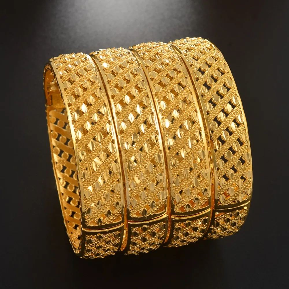 

Anniyo 4Pieces Openabl Dubai 24K Gold Color Bangles Womens Wife Ethiopian Bracelets Africa Jewellery Arabic Ornaments #069802