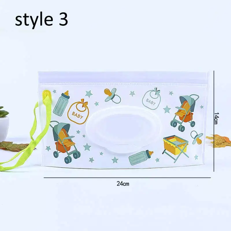 style 3 Мультфильм печати детские влажные салфетки мешок многоразовые влажные салфетки крышка контейнер для влажных салфеток уход за кожей ребенка путешествия салфетки мешок - Цвет: style 3