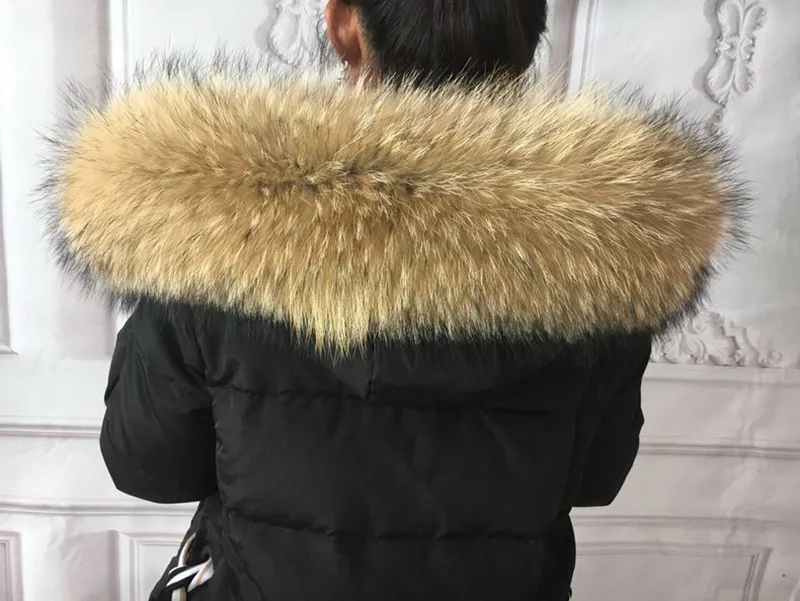 Real Fur Collar For Parkas Coats luxury Warm Natural Raccoon Scarf Women Large Fur Scarves Male Down jacket fur hat 75 70cm