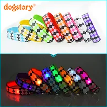 1Pieces Dogstory New Style Glowing Plaid LED Nylon Pet Cat Dog Collars Flash For Dog Harness