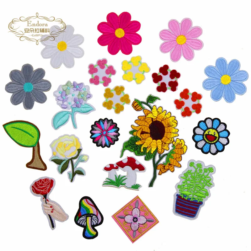 

New Arrival 10 pcs Flowers Mushrooms Leaves Embroidered patches iron on cartoon Motif DIY decor Applique embroidery accessory