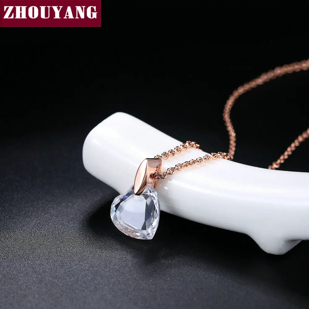 ZHOUYANG ожерелье с подвеской для женщин прозрачный кристалл в форме сердца розового